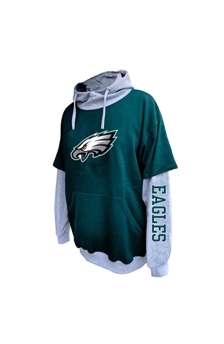 FANATICS Men's Fanatics Green/Heather Gray Philadelphia Eagles Big & Tall Twofer Pullover Hoodie, Alternate, color, 