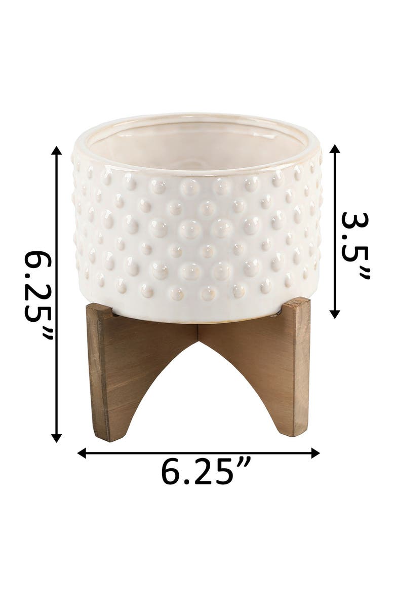 FLORA BUNDA 6" Hobnail Ceramic Planter on Wood Stand, Alternate, color, White