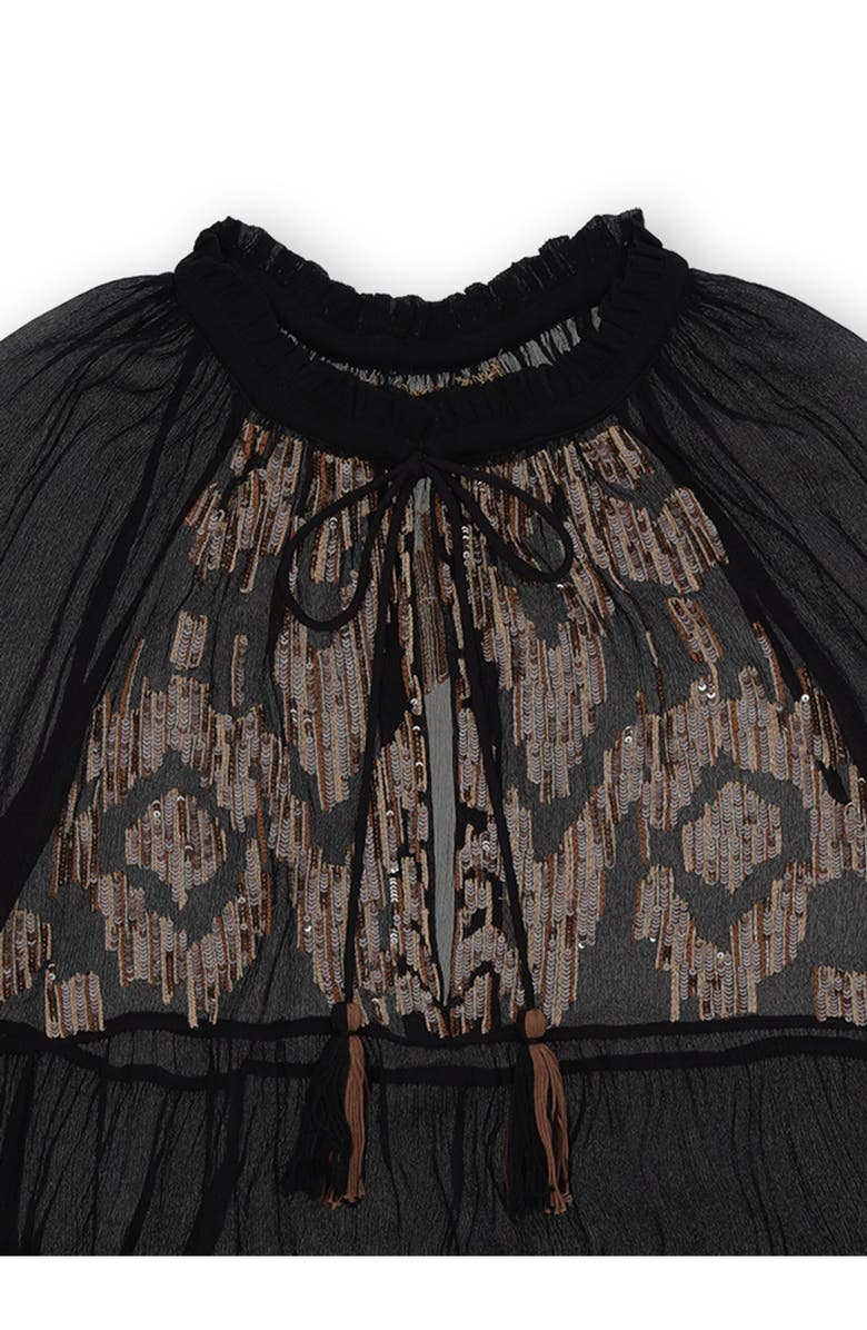 Fortela Arsia Embroidered Silk Chiffon Kaftan Dress, Alternate, color, Black