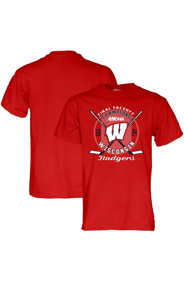 BLUE 84 Unisex Blue 84  Red Wisconsin Badgers 2024 WCHA Women's Hockey Conference Tournament Champions T-Shirt, Alternate, color, 