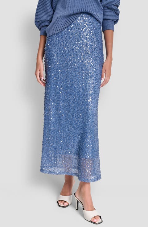 Pull-On Sequin Midi Skirt