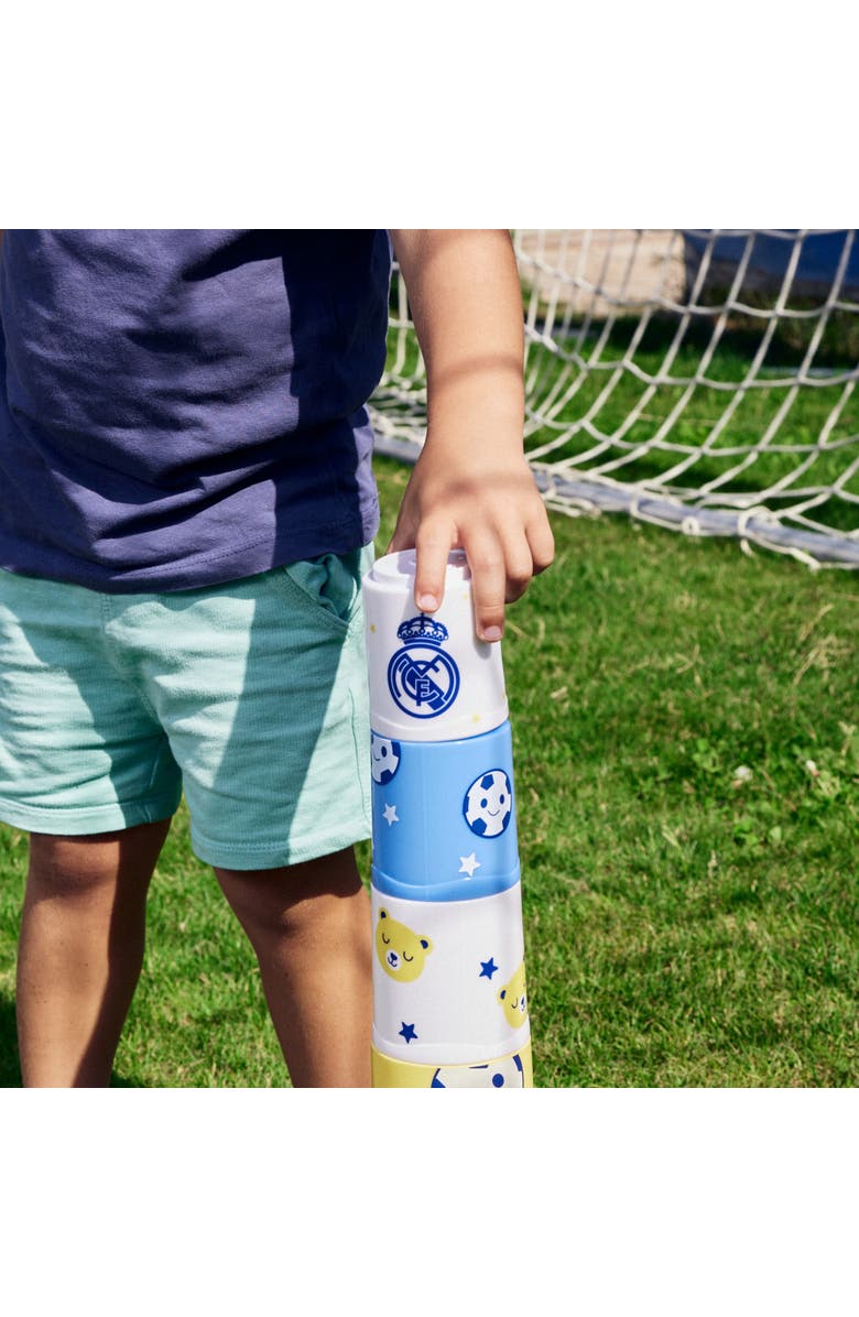Miniland Real Madrid Soccer Themed Sorting & Stacking Cups Baby Toy, Alternate, color, Blue Multi