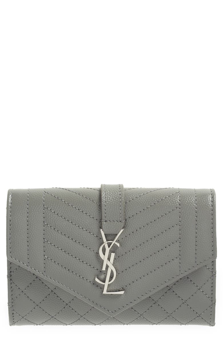 Saint Laurent Small Matelassé Leather Envelope Wallet, Main, color, 