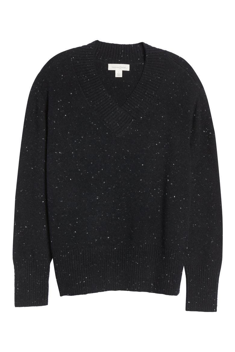 Cozy Nep Flecked V-Neck Sweater, Alternate, color, BLACK