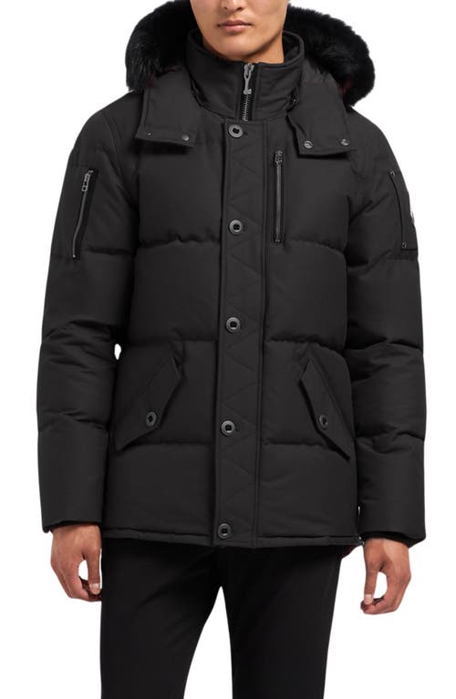 Moose Knuckles Original 3Q Genuine Shearling Trim Water Resistant & Wind Resistant 650 Fill Power Down Puffer Jacket in Black W Black S 