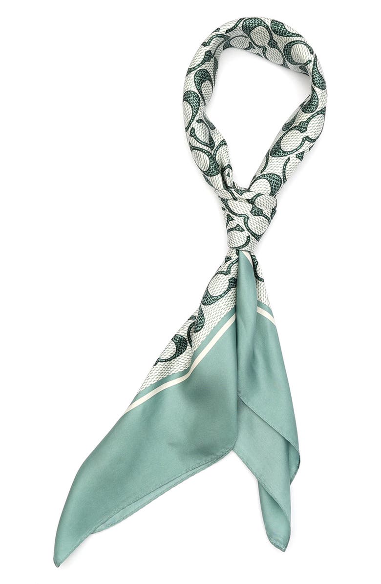 COACH Textured Signature Logo Square Silk Scarf, Alternate, color, Aquamarine