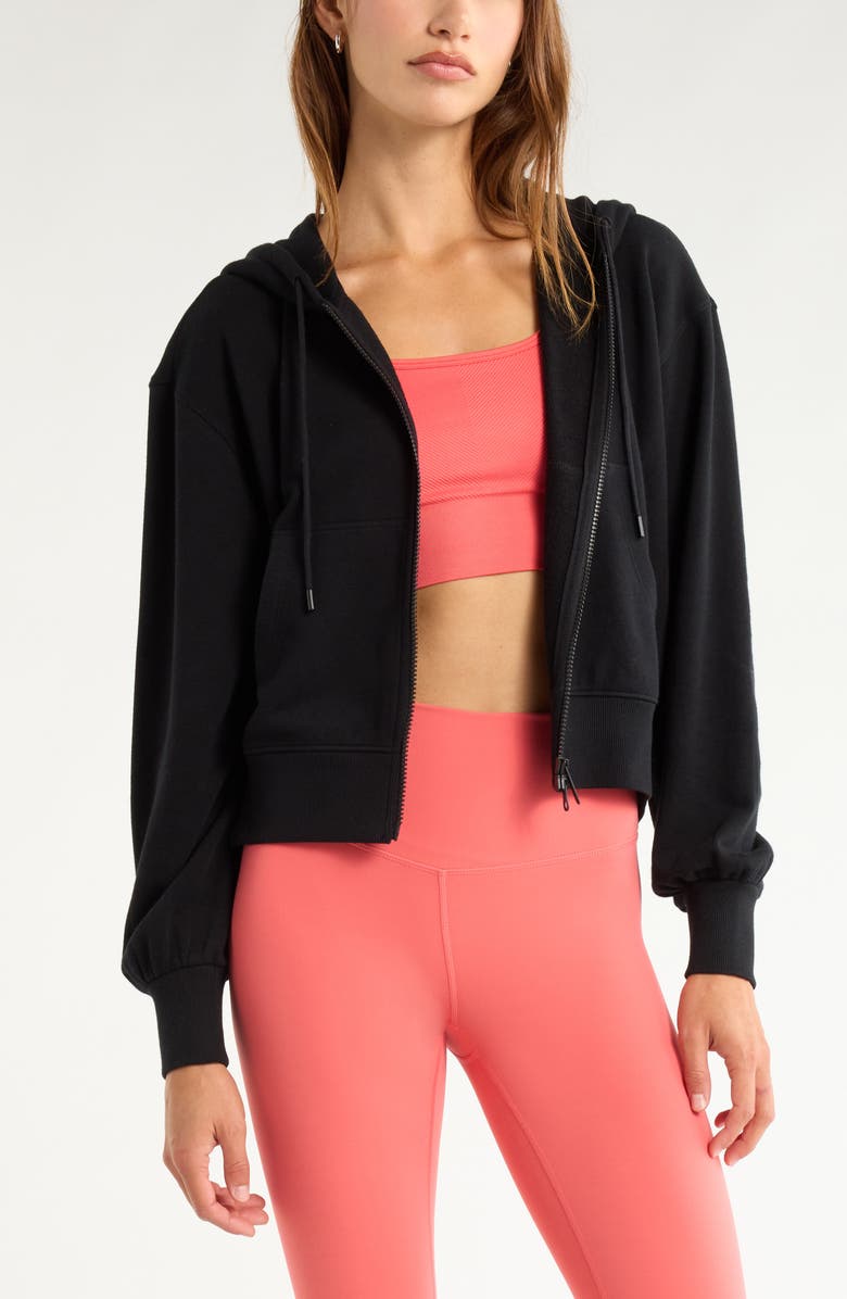 Zella Go easy Terry Zip Front Hoodie, Main, color, Black