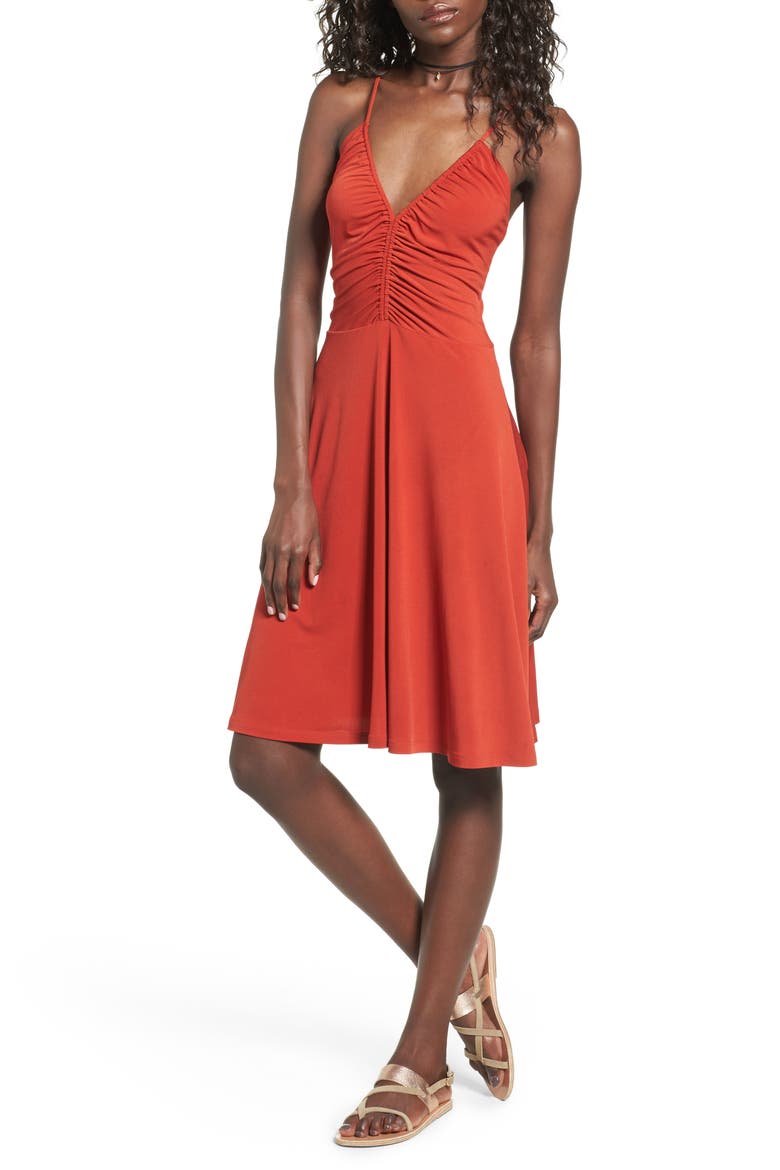Cinch Front Dress, Main, color, RED PERSIMMON
