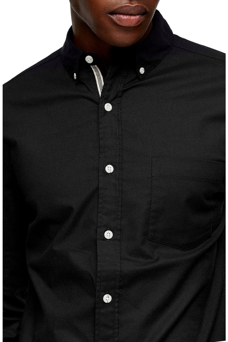 Skinny Fit Stretch Button-Down Oxford Shirt, Alternate, color, BLACK