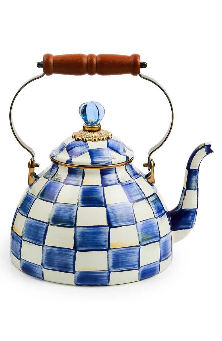 MACKENZIE CHILDS Royal Check Enameled Steel 3-Quart Tea Kettle, Main, color, 