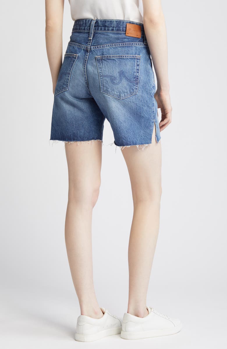 AG Ex-Boyfriend Raw Hem Mid Length Denim Shorts, Alternate, color, 