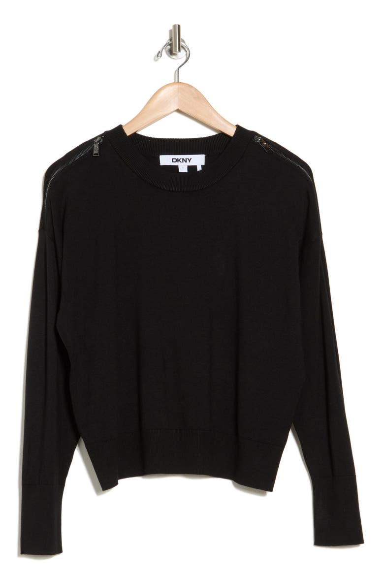Zip Trim Sweater, Alternate, color, BLACK