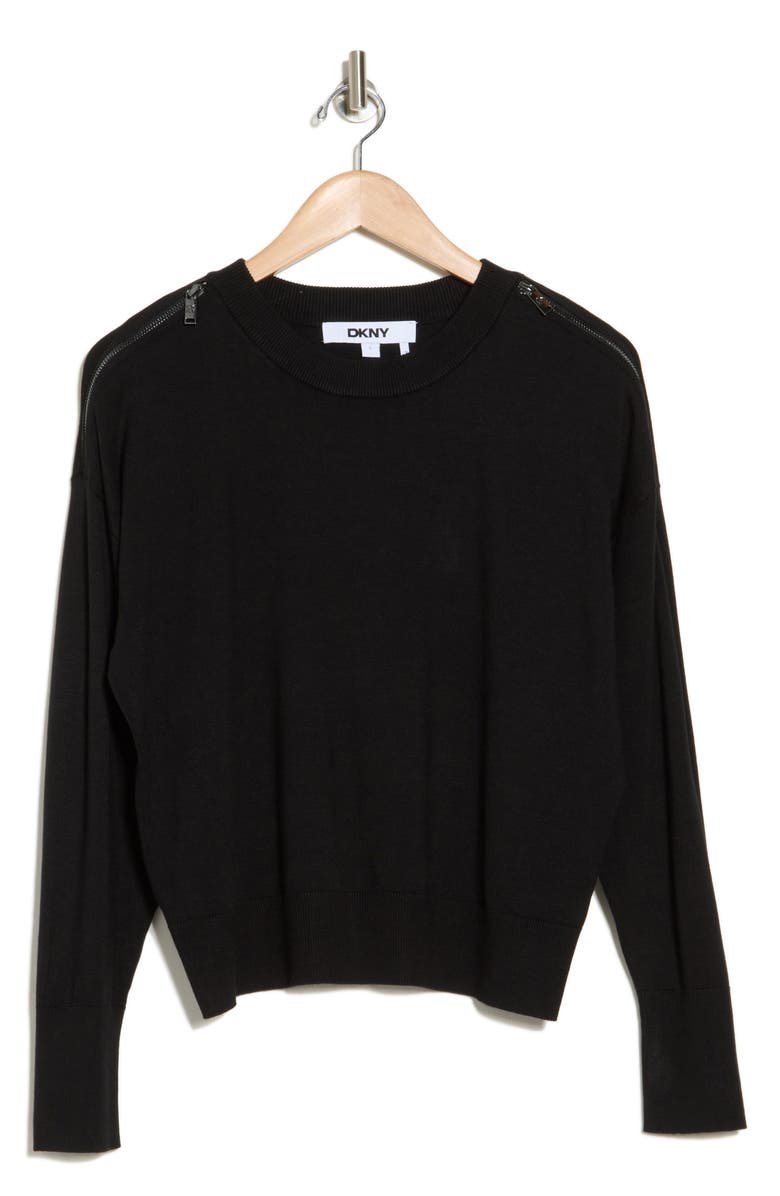 DKNY Zip Trim Sweater, Alternate, color, Black