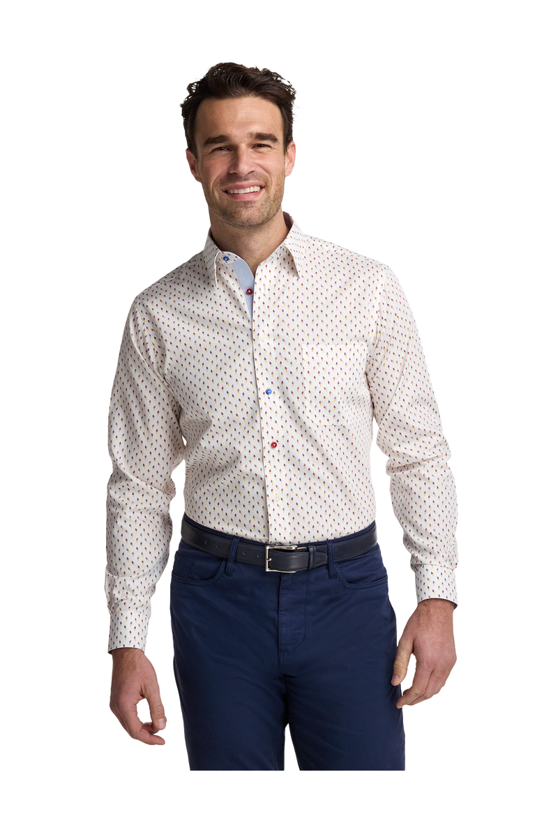 Cotton Point Collar Poplin Classic Contrast Trim Button Cuff Long Sleeve, Alternate, color, White/Blue
