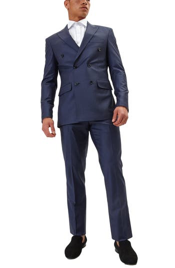 Ron Tomson Super 120s Wool Double Breasted Tuxedo Jacket