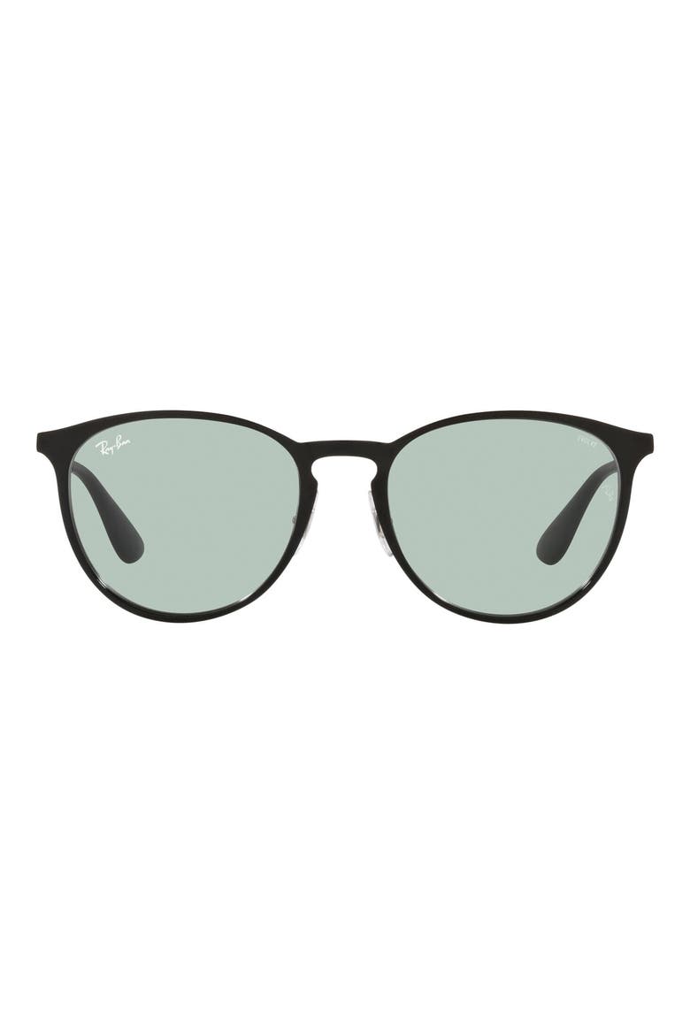 Erika 54mm Round Sunglasses, Main, color, SHINY BLACK