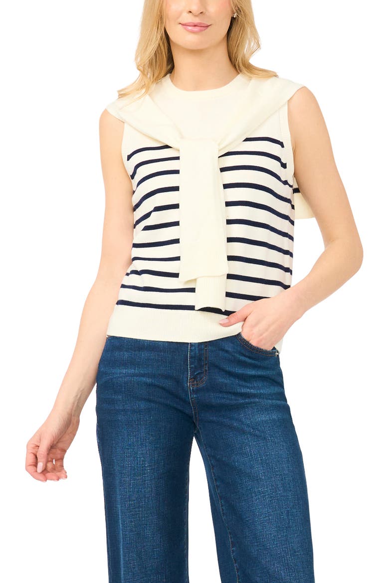 Stripe Front Tie Sleeveless Sweater, Main, color, NEW IVORY
