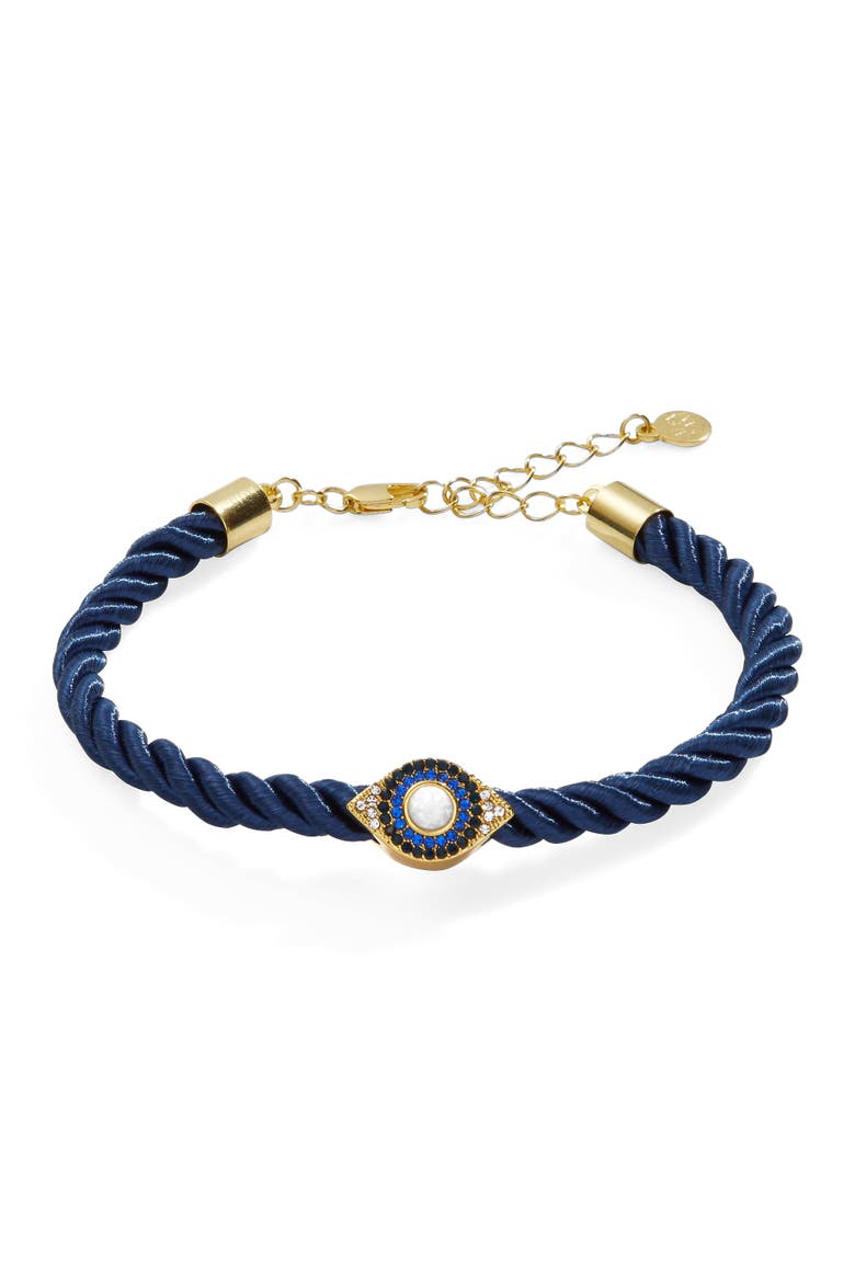Evil Eye Adjustable Cord Bracelet, Main, color, Blue