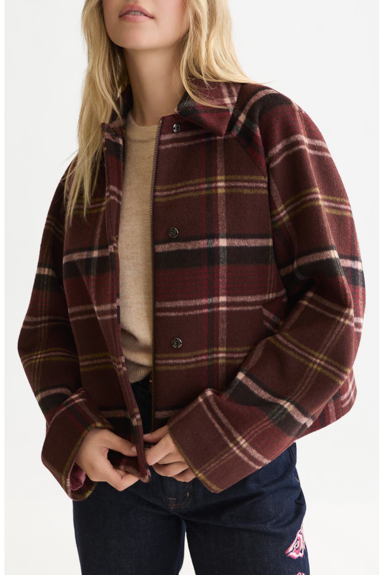 Checked Wool Blend Short Jacket, Alternate, color, BITTER CHOCOLATE