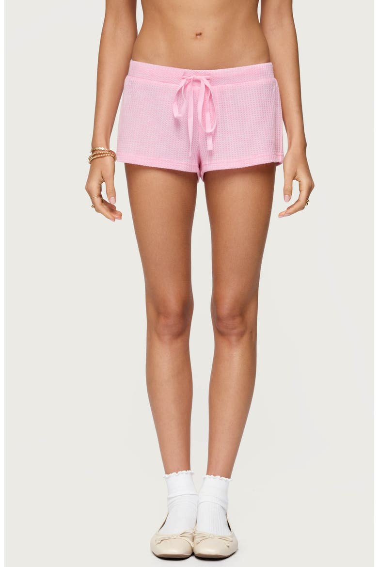Teddy Waffle Knit Drawstring Shorts, Main, color, LIGHT-PINK