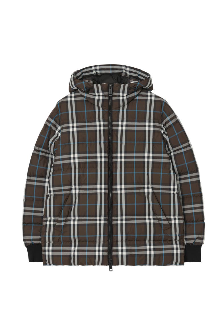 Check Hooded Puffer Jacket, Main, color, Snug brown