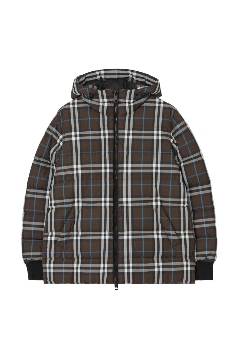 Burberry Check Hooded Puffer Jacket, Main, color, Snug Brown