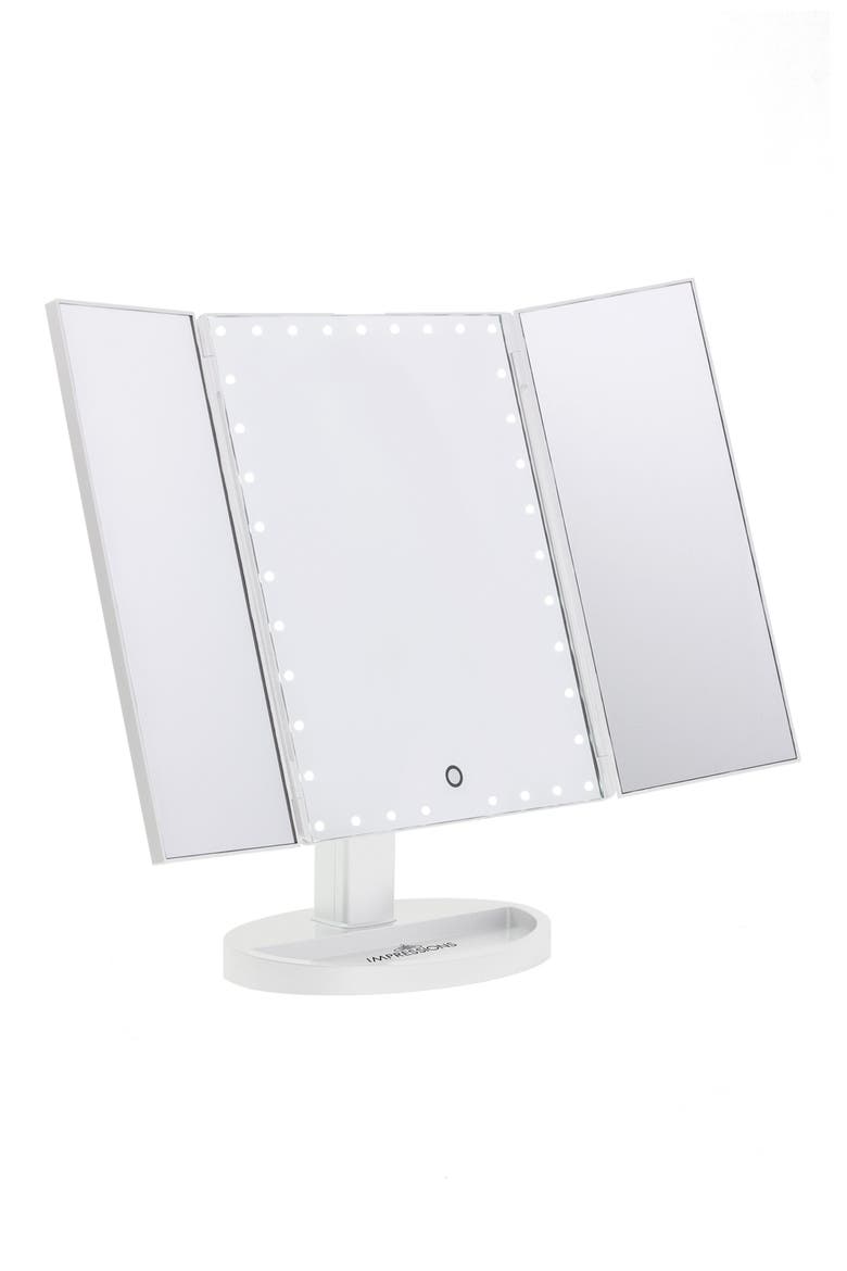 Touch Trifold XL Dimmable LED Makeup Mirror, Alternate, color, WHITE