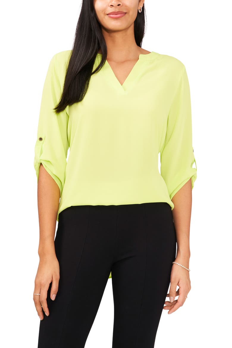 Split Neck Blouse, Main, color, LIME PRESS