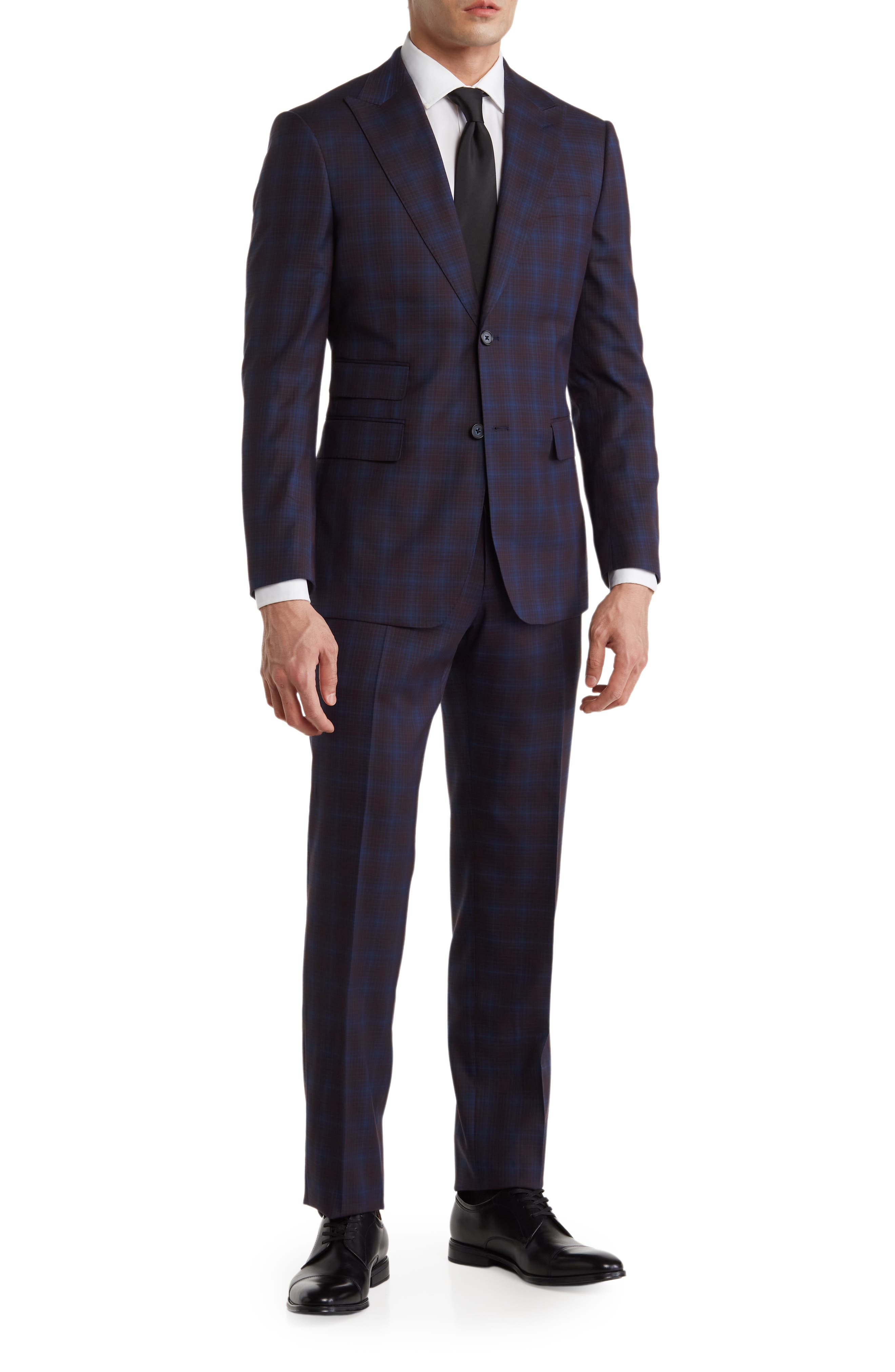 English Laundry Plaid Two Button Peak Lapel Trim Fit Suit