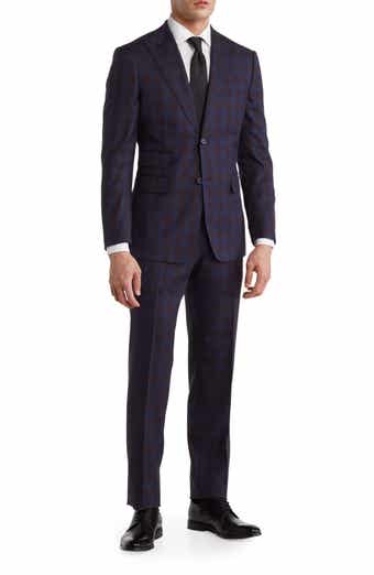 English Laundry Plaid Two Button Peak Lapel Trim Fit Suit