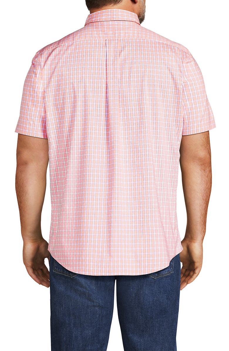 Lands' End Traditional Fit Short Sleeve Travel Kit Shirt, Alternate, color, Crisp Peach/Cobalt Plaid