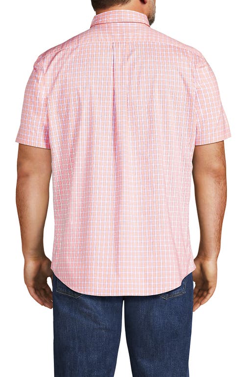 Lands' End Traditional Fit Short Sleeve Travel Kit Shirt In Crisp Peach/cobalt Plaid