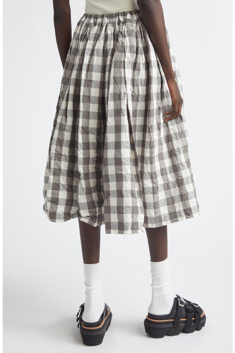 Gingham Crinkled Cotton & Linen Midi Skirt, Alternate, color, GRAY/ WHITE