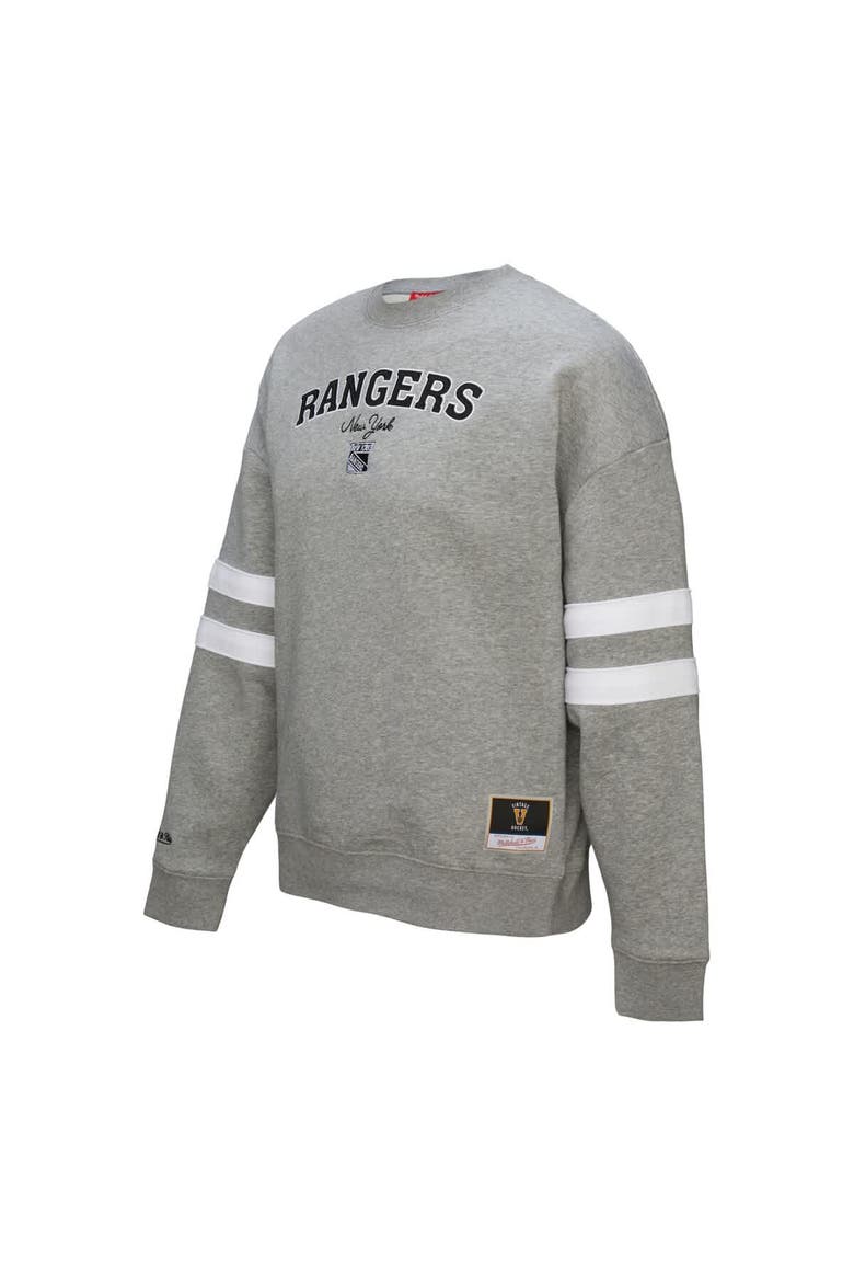 Women's Mitchell & Ness Heather Gray New York Rangers Logo Lightweight Pullover Sweatshirt, Alternate, color, Heather Gray
