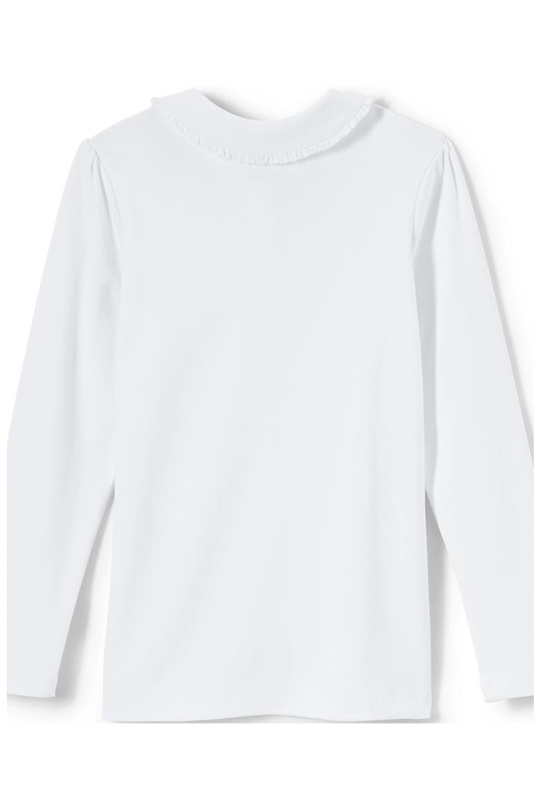 Girls Long Sleeve Ruffled Peter Pan Collar Knit Shirt, Alternate, color, White
