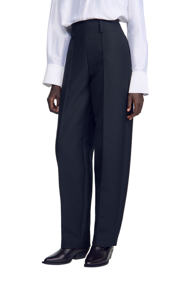 Barrel-leg Tweed Trousers, Alternate, color, Black
