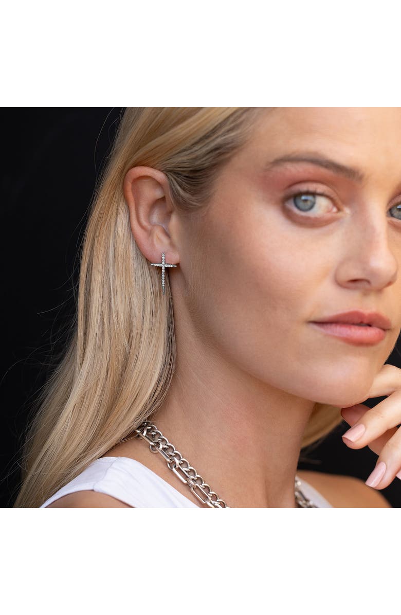 Sheryl Lowe Diamond Baby Cross Spike Earring, Alternate, color, Sterling Silver