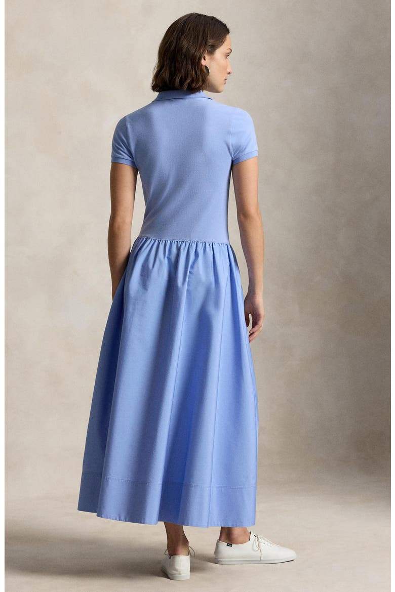Polo Bodice Mixed Media Midi Dress, Alternate, color, DRESS SHIRT BLUE