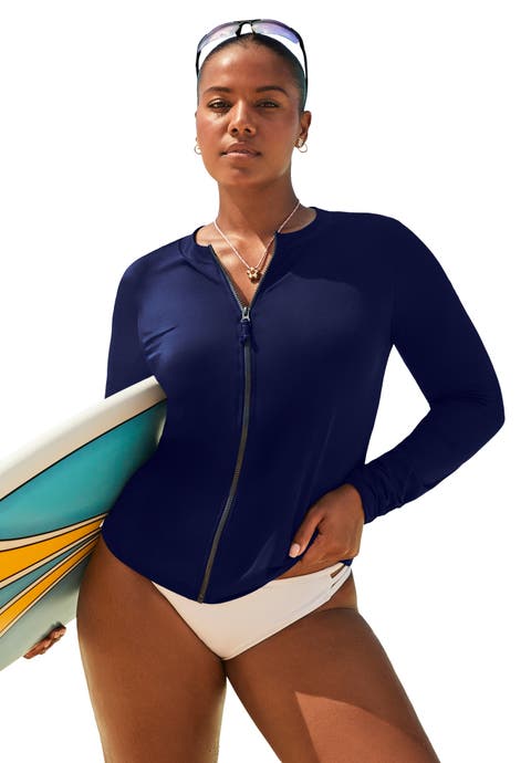 Chlorine Resistant Zip Up Long Sleeve Swim Rash Guard