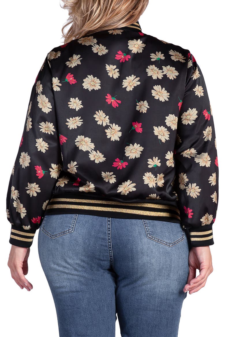 Naos Floral Satin Bomber Jacket, Alternate, color, BLACK SPARKLER