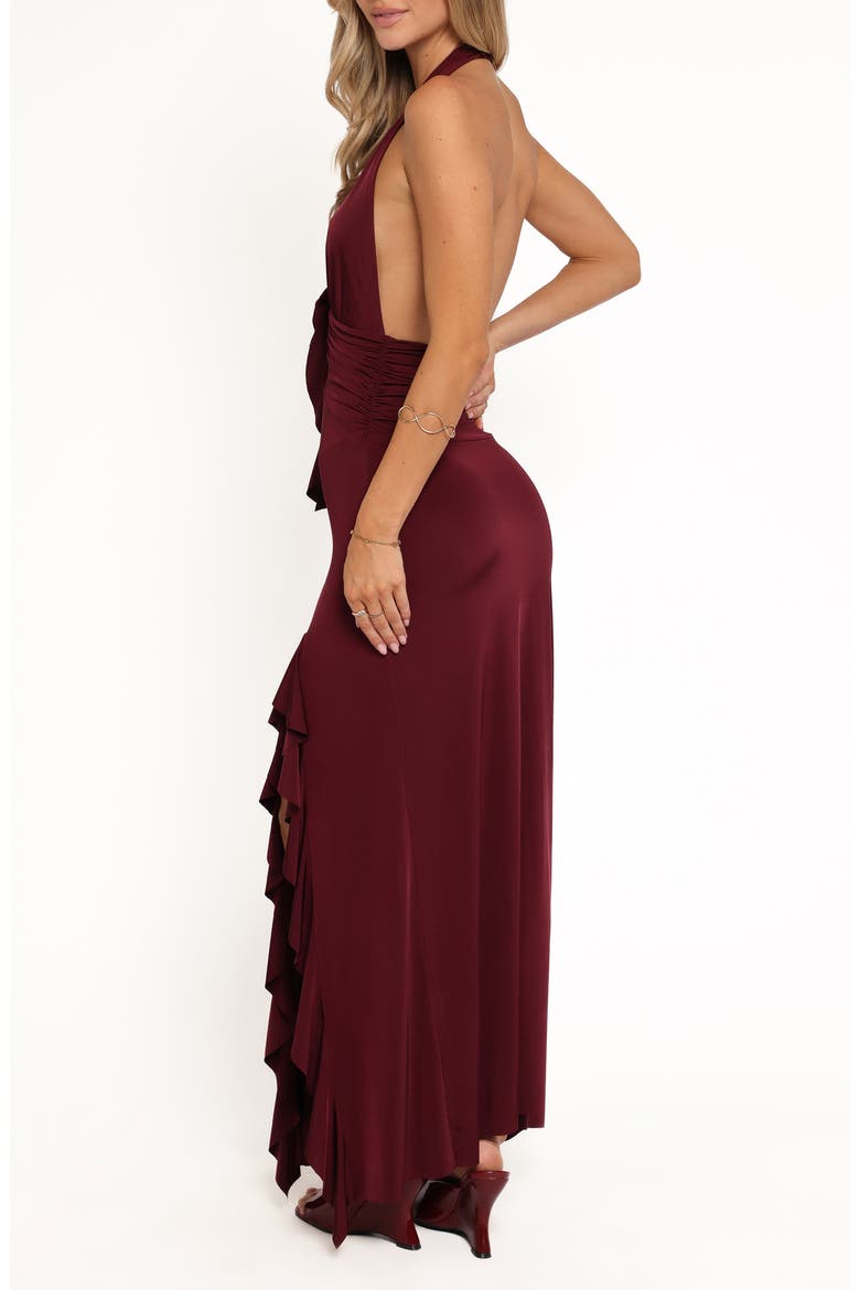 Leowna Ruffle Detail Halter Neck Maxi Dress, Alternate, color, BURGUNDY