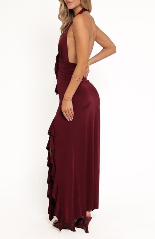 Petal And Pup Petal & Pup Leowna Ruffle Detail Halter Neck Maxi Dress In Burgundy