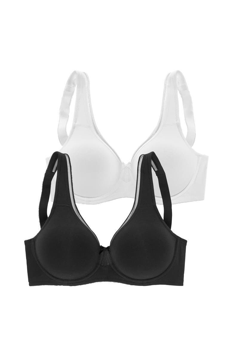 LASCANA 2 Pk Minimizer Underwire T-Shirt Bras, Main, color, Black 
White