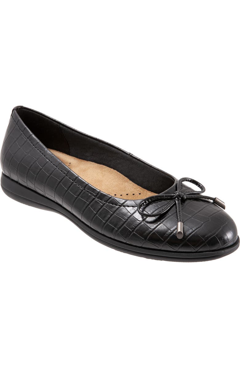 Trotters Dellis Ballet Flat, Main, color, Black Croc Print Leather