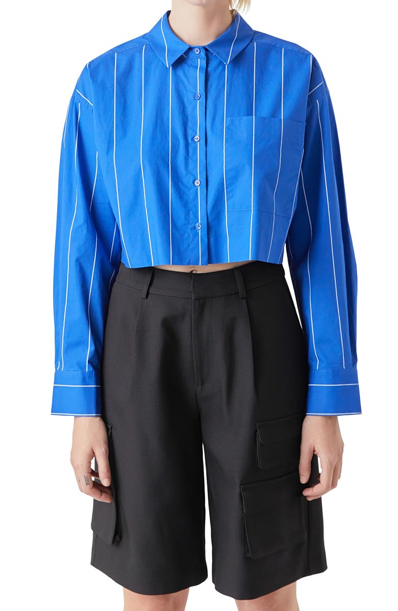 Grey Lab Stripe Crop Button-Up Shirt, Alternate, color,