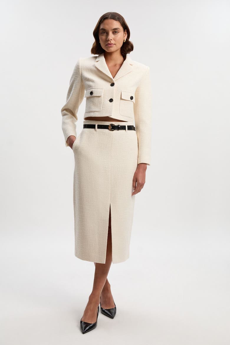Tweed Belted Pencil Skirt, Alternate, color, Cream