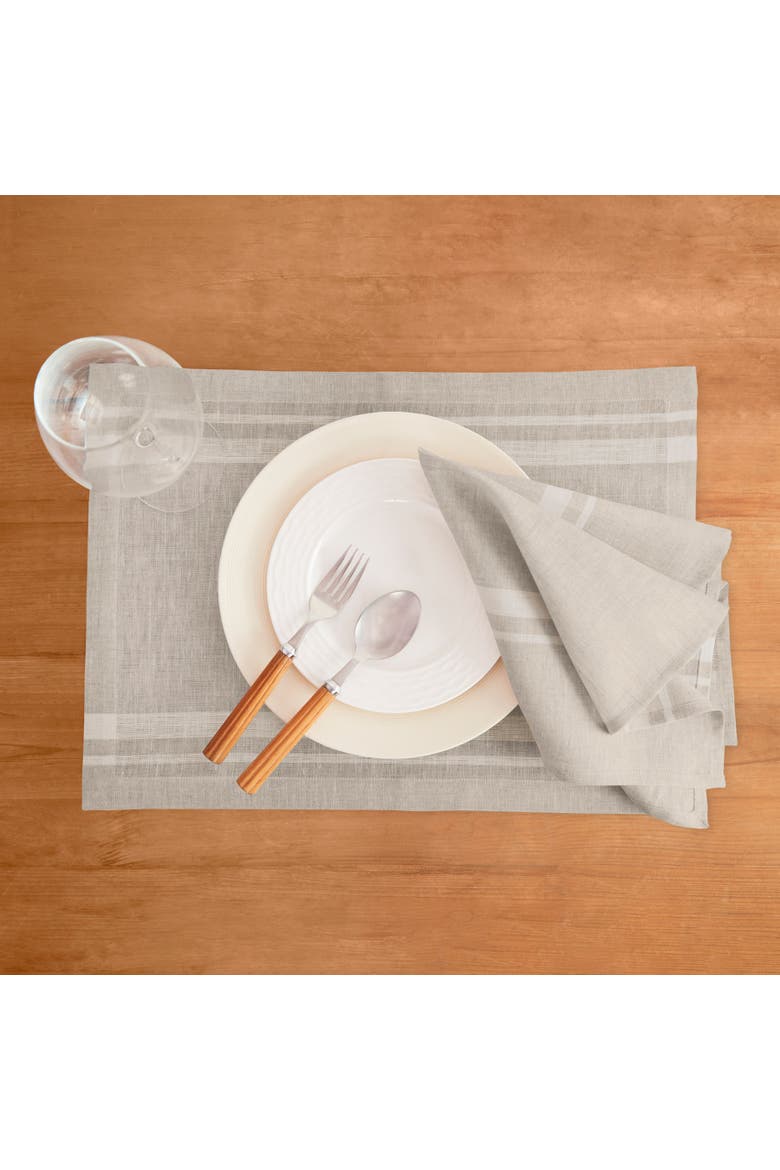 Linen Dinner Napkins Set of 4, 20 x 20" - French Stripe, Alternate, color, White and Natural