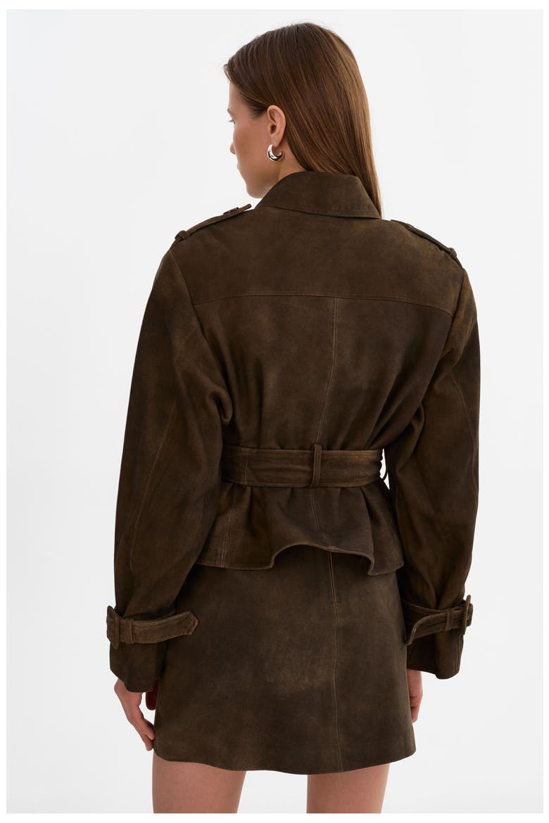 Dhana | Suede Trench Jacket, Alternate, color, Distressed Brown