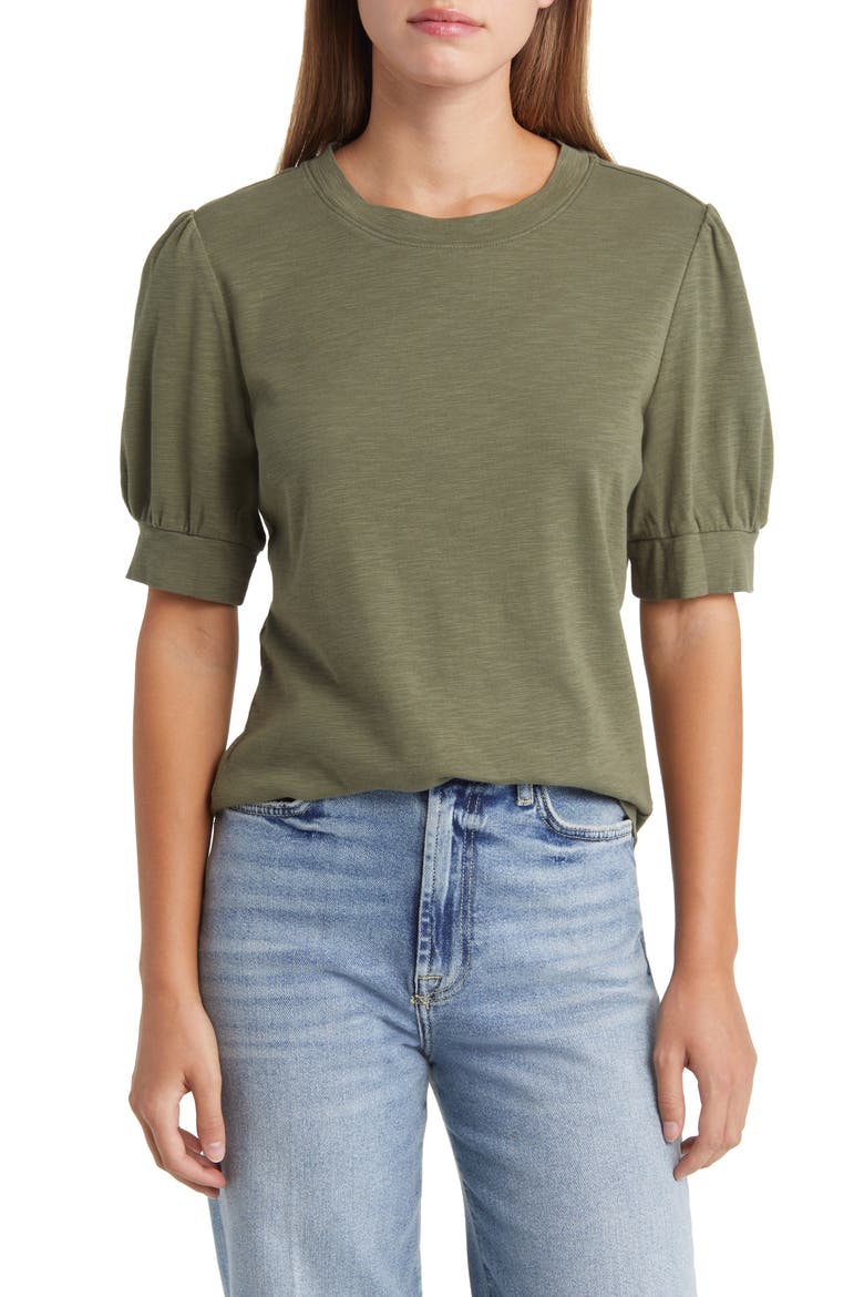 Ashby Isles Puff Sleeve Cotton Top, Main, color, PALM MOSS