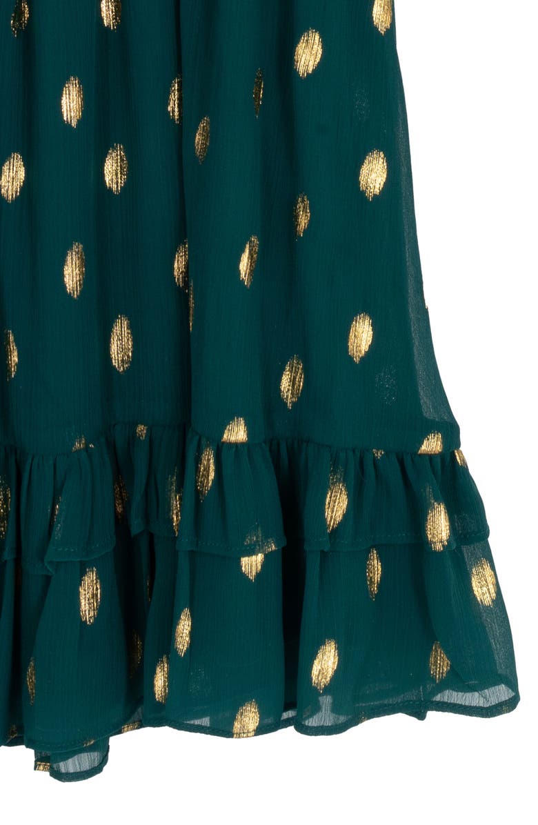 Rare Editions Kids' Foil Dot Long Sleeve Chiffon Dress, Alternate, color, Hunter